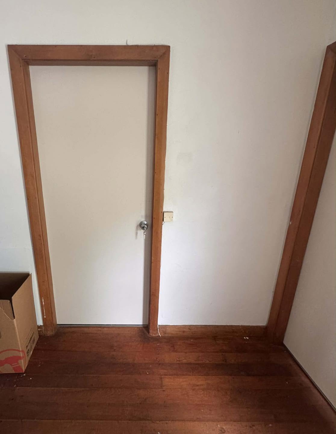 Student flat doorway during repair work