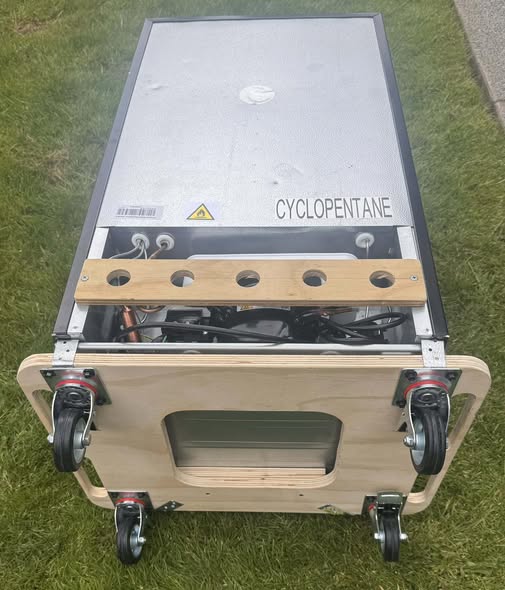 Custom timber trolley made for a camping fridge